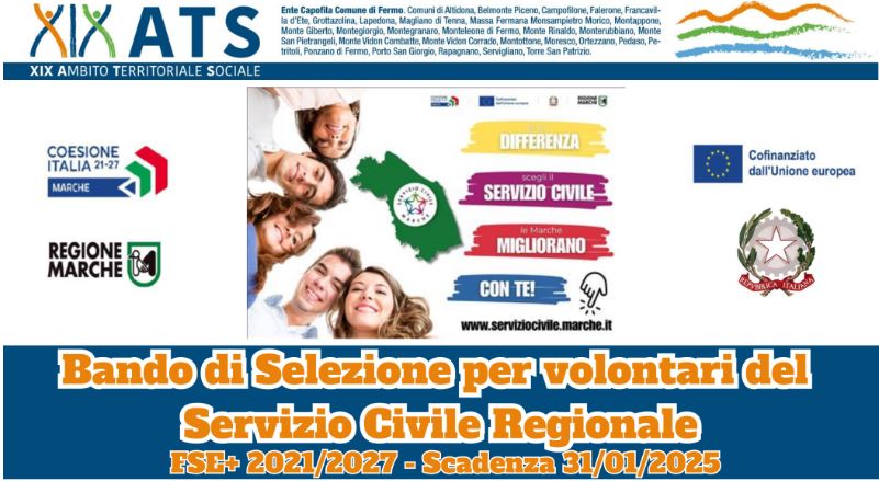 Bando di Selezione per volontari del Servizio Civile REGIONALE - FSE+ 2021/2027 - Scadenza 31/01/2025