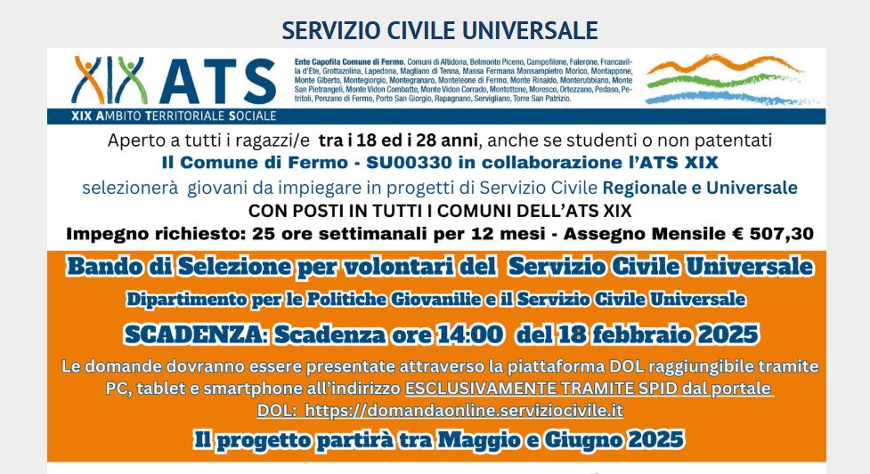 Bando di Selezione per volontari del Servizio Civile Universale - Dipartimento per le Politiche Giovanile e il Servizio Civile UNIVERSALE - Scadenza 18/02/2025